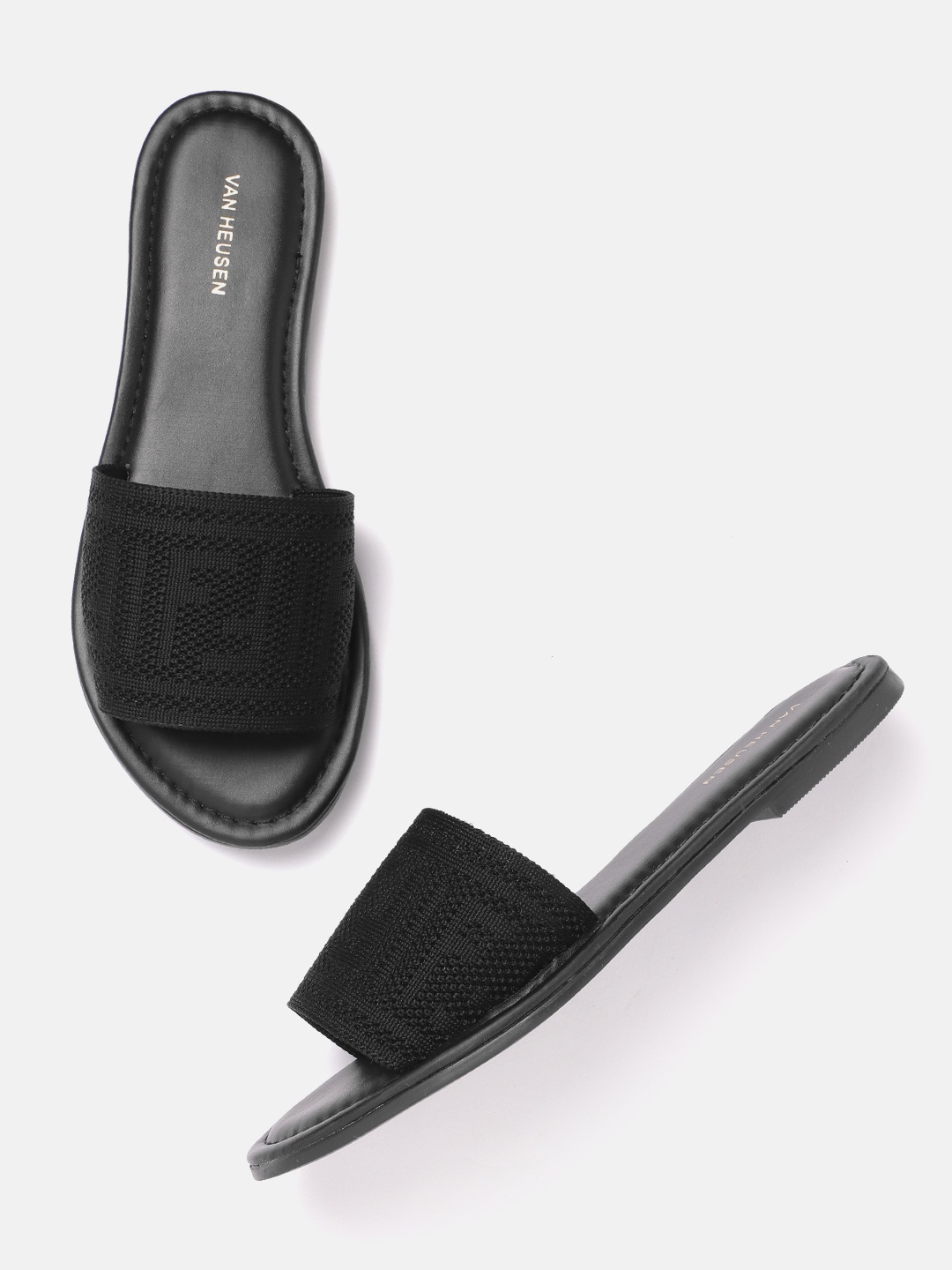 

Van Heusen Woman Woven Design Open Toe Flats, Black