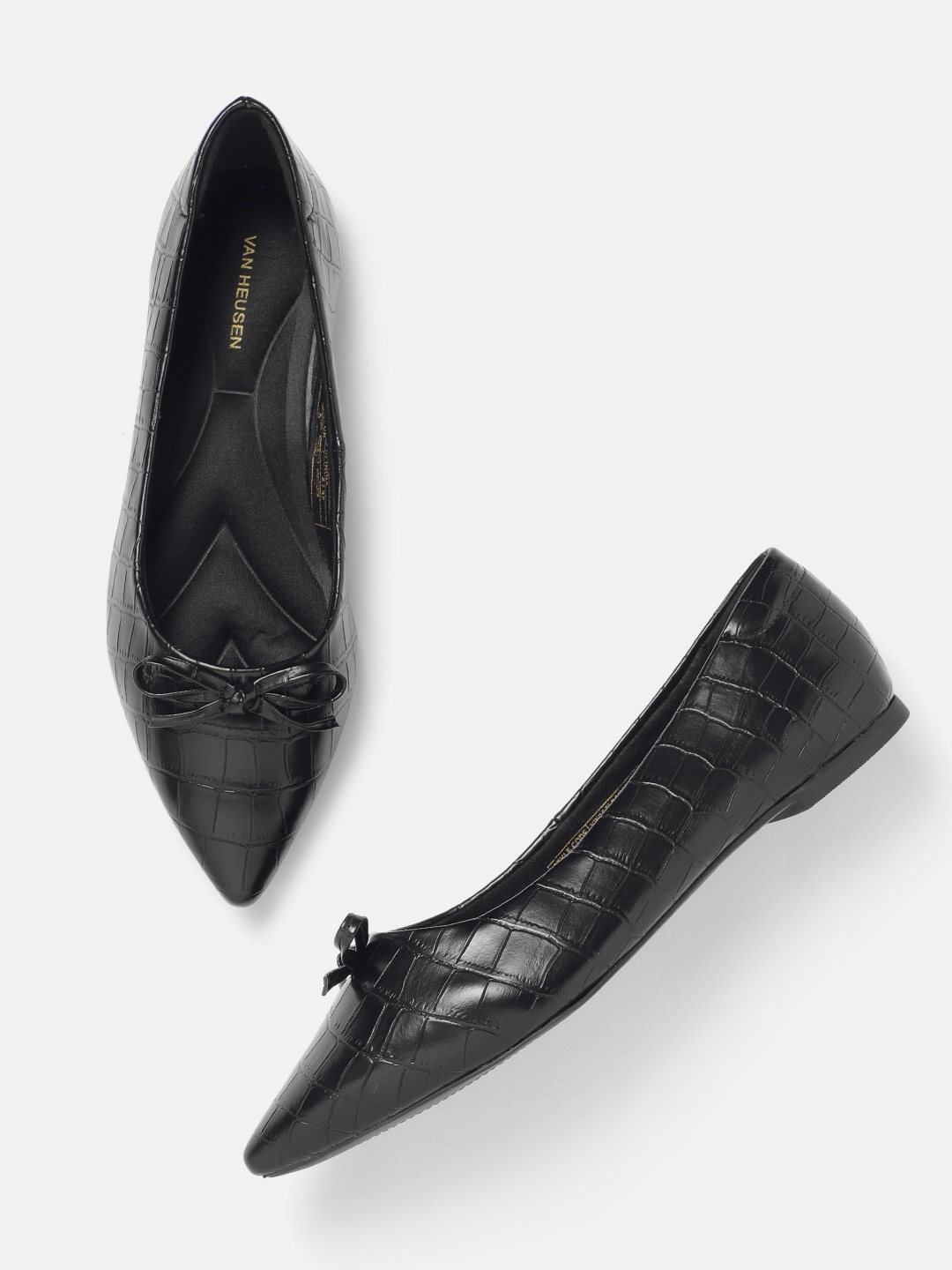 

Van Heusen Woman Croc Textured Ballerinas With Bow Detail, Black
