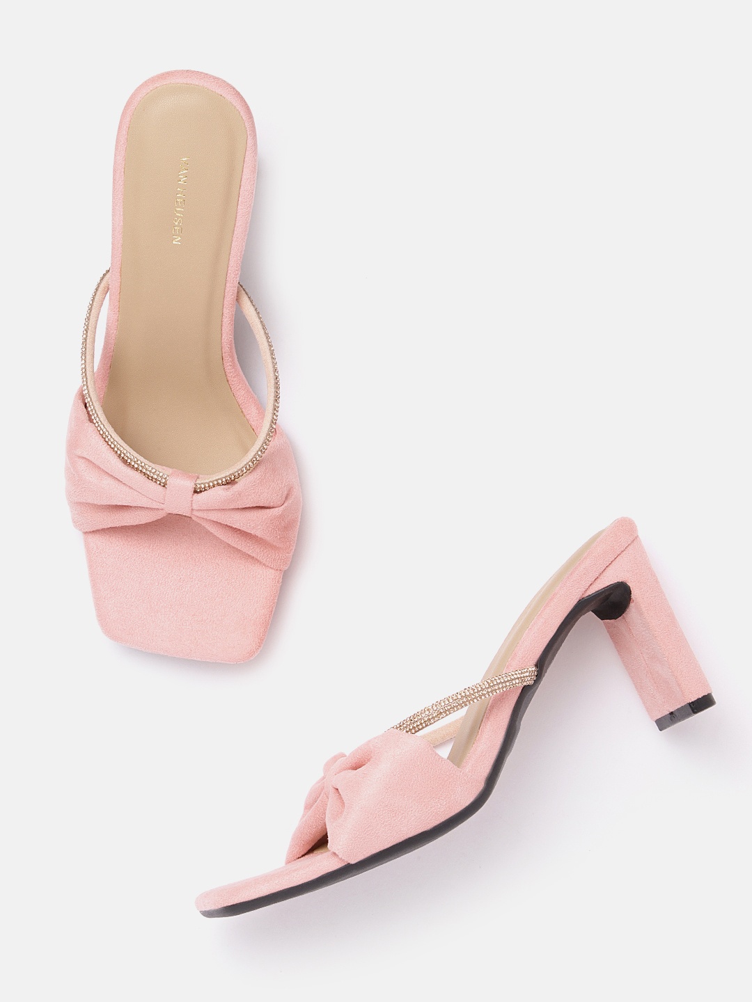 

Van Heusen Woman Embellished Velvety FInish Block Heels with Bow Detail, Pink