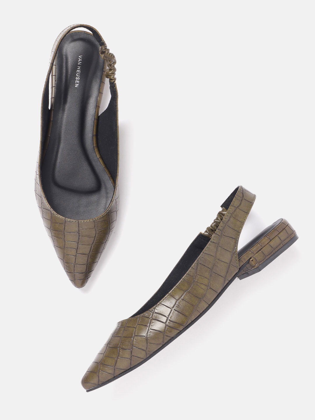 

Van Heusen Woman Croc Textured Ballerinas, Olive