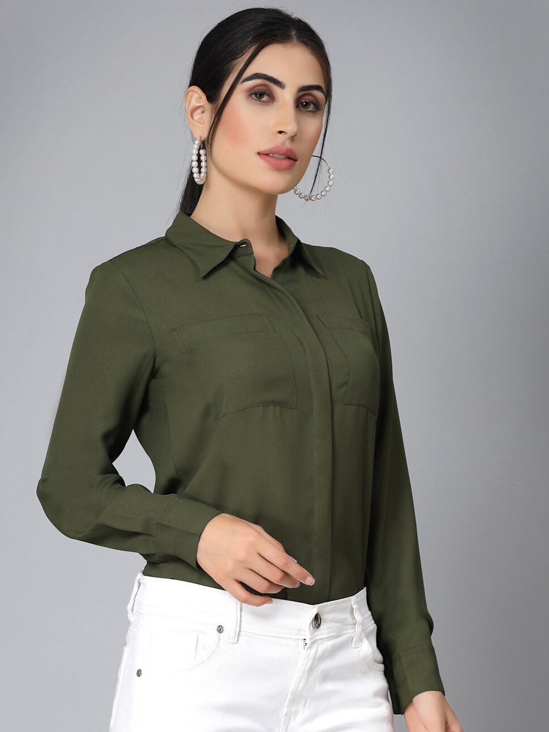 

Style Quotient Olive Green Smart Formal Shirt