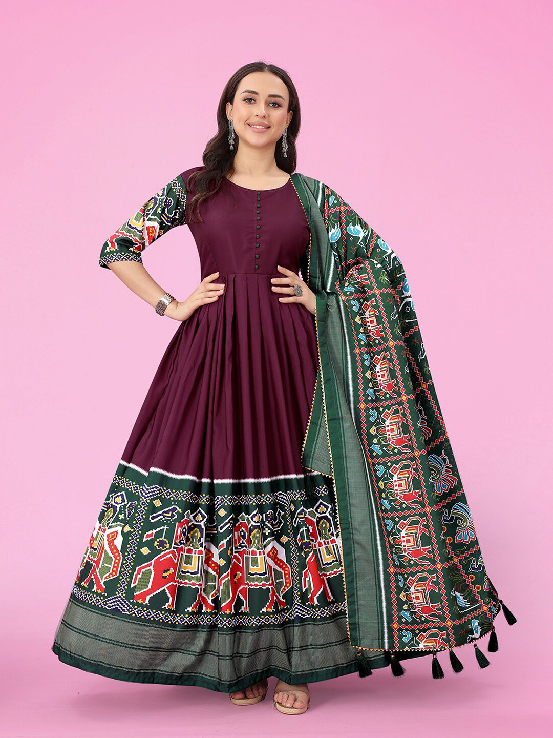 

N N ENTERPRISE Ethnic Motifs Printed Anarkali Kurta With Dupatta, Purple