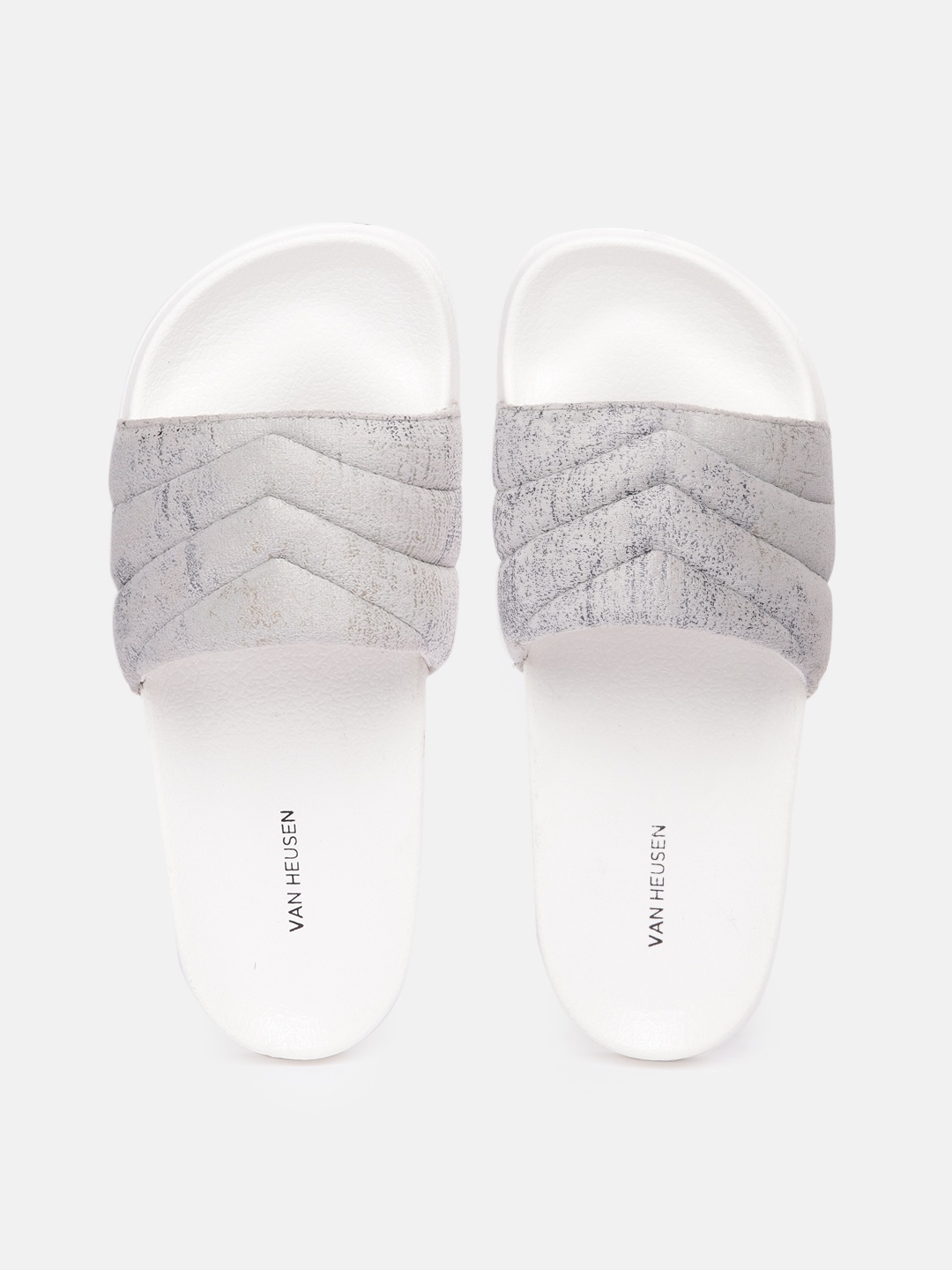 

Van Heusen Woman Abstract Printed Padded Strap Sliders with Quilted Detail, Grey