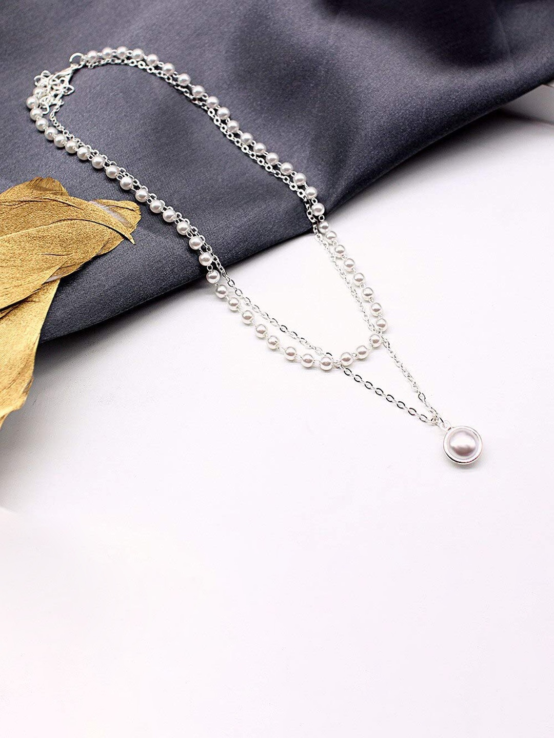 

VAGHBHATT Silver Plated Pearls Beaded Layered Chain