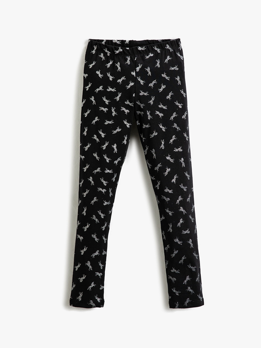 Koton Girls Mid-Rise Unicorn Printed Leggings, Black