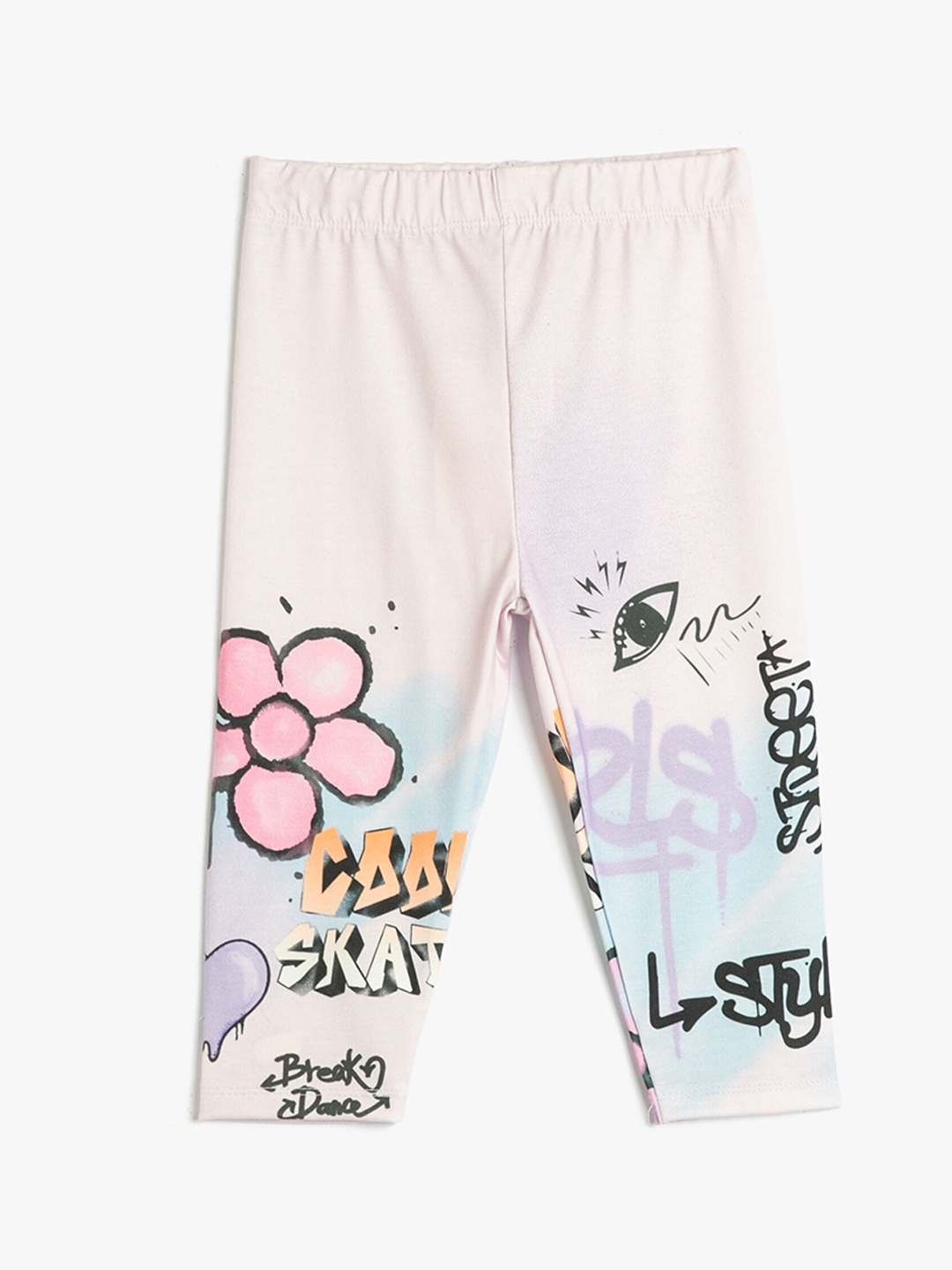 

Koton Girls Graphic Printed Three-Fourth Length Leggings, Cream