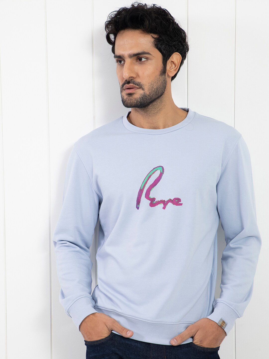 

RARE RABBIT Men Toon Typography Printed Sweatshirt, Blue