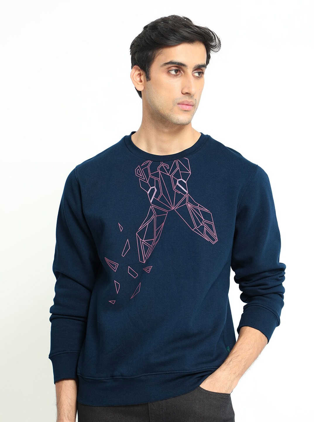 

RARE RABBIT Men Oakk Graphic Printed Sweatshirt, Navy blue