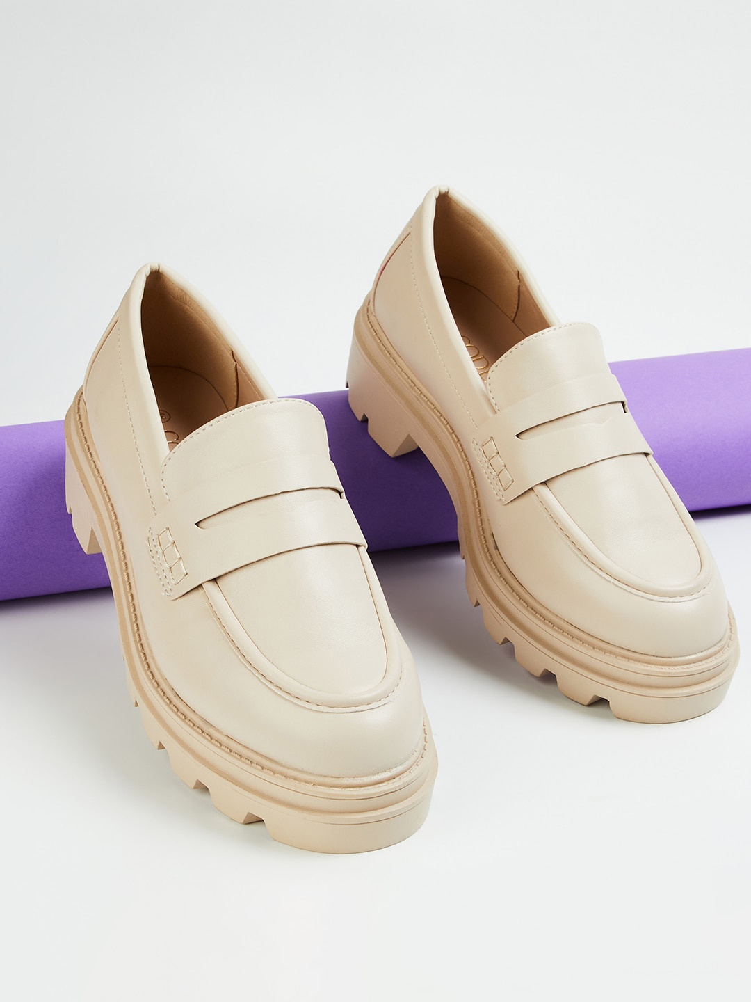 

CODE by Lifestyle Women Round Toe Penny Loafers, Beige