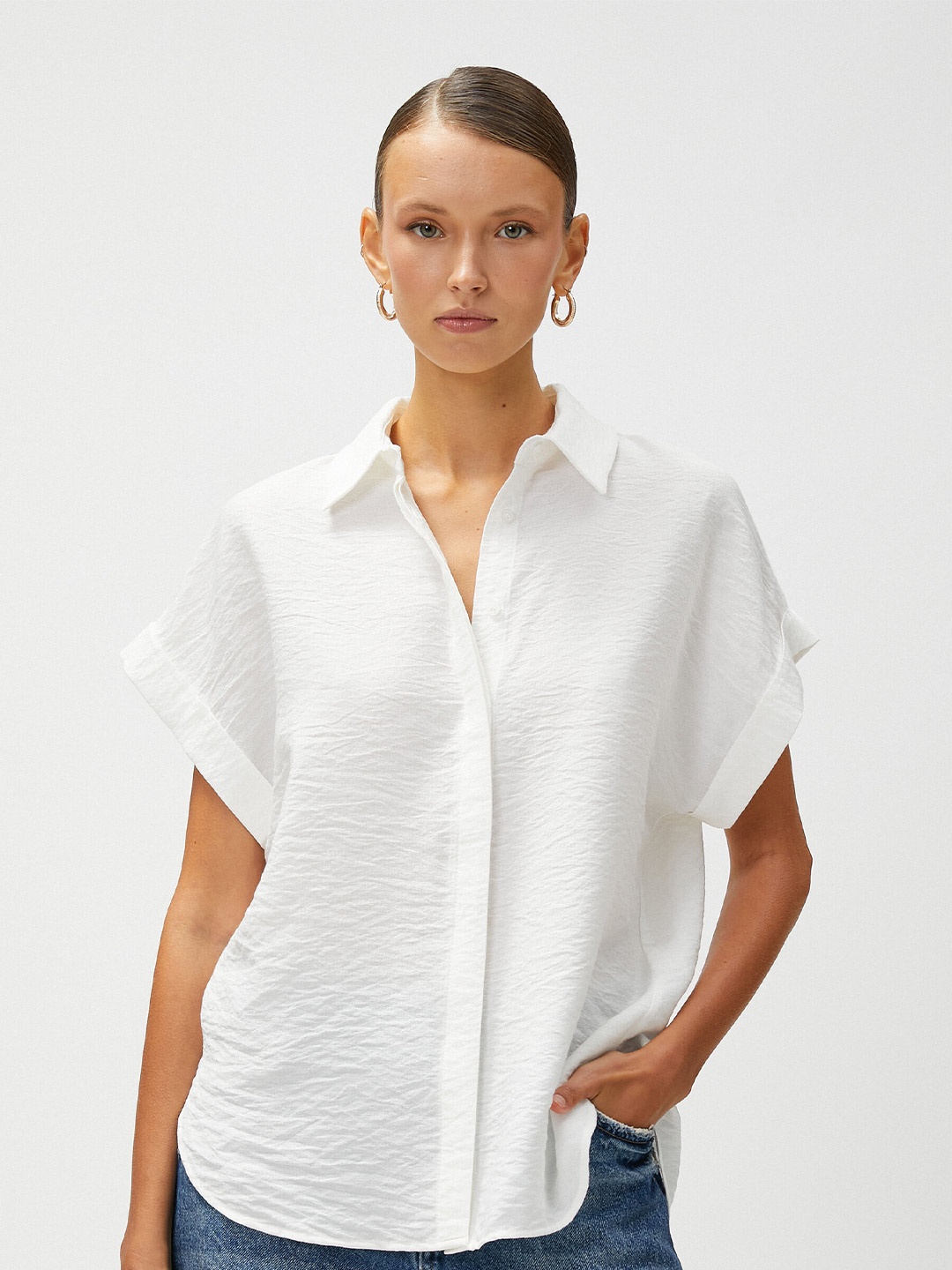 

Koton Spread Collar Extended Sleeves Casual Shirt, White