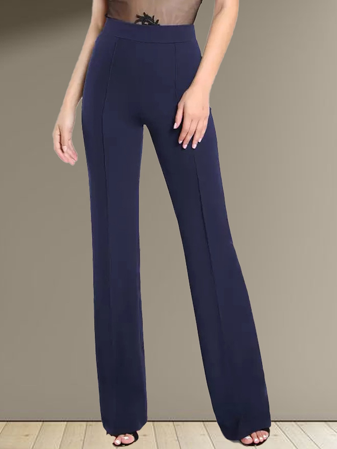 

N N ENTERPRISE Women Original High-Rise Trousers, Blue