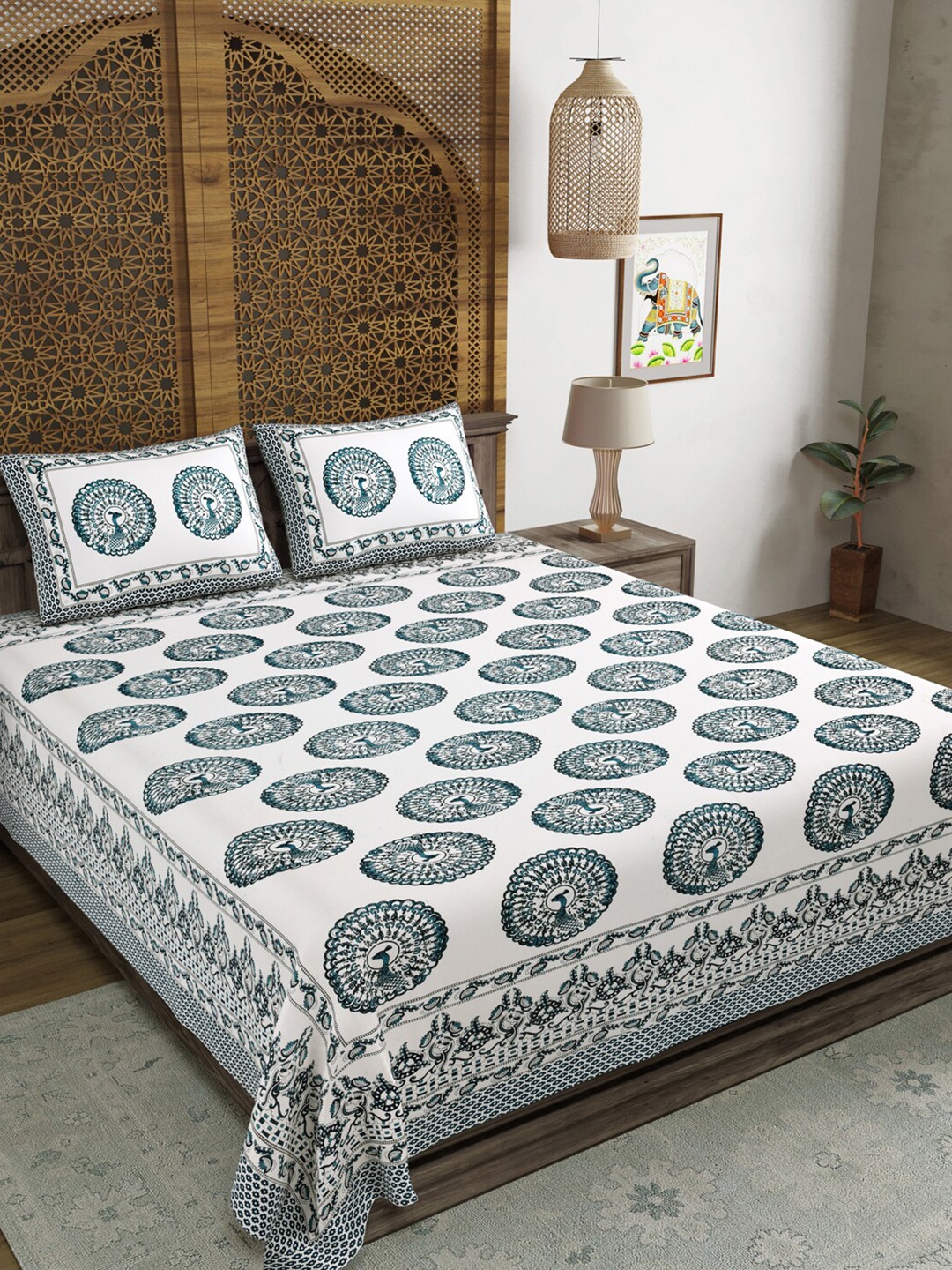 

Sangria Grey & White Printed Cotton 210TC Double King Bedsheet With 2 Pillow Covers