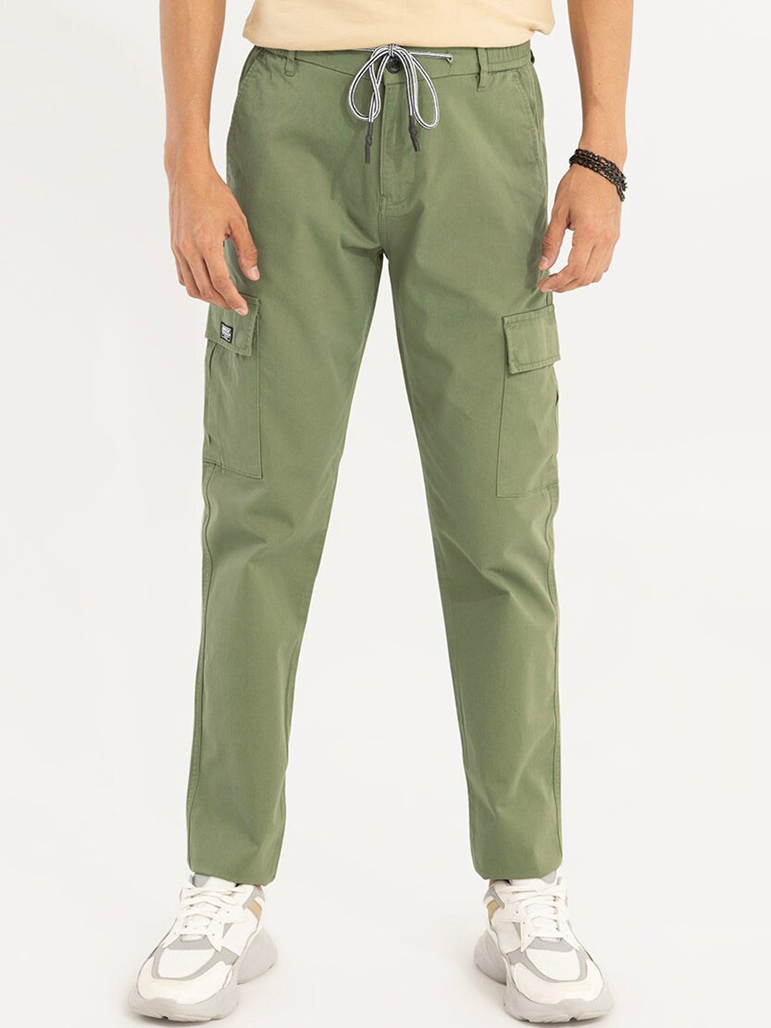 

Snitch Men Mid-Rise Smart Straight Fit Chinos Trousers, Green