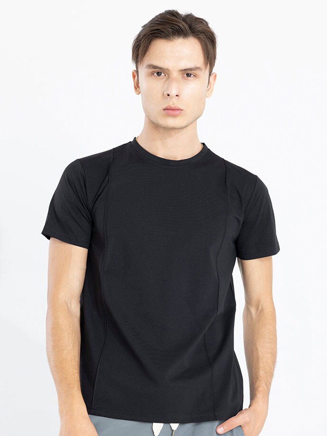 

Snitch Black Round Neck Cotton Casual T-Shirt