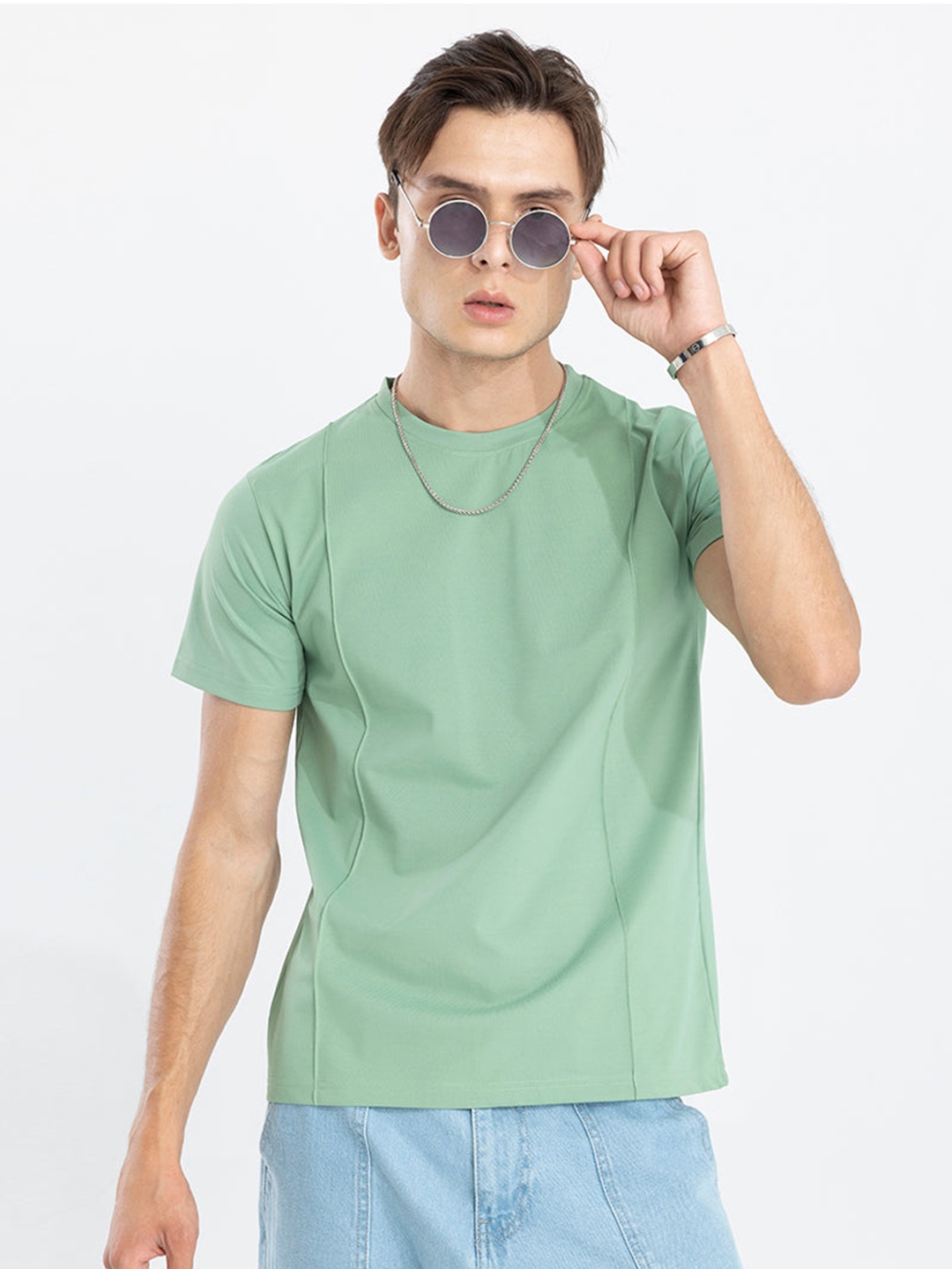 

Snitch Green Round Neck Regular Fit Cotton Casual T-Shirt