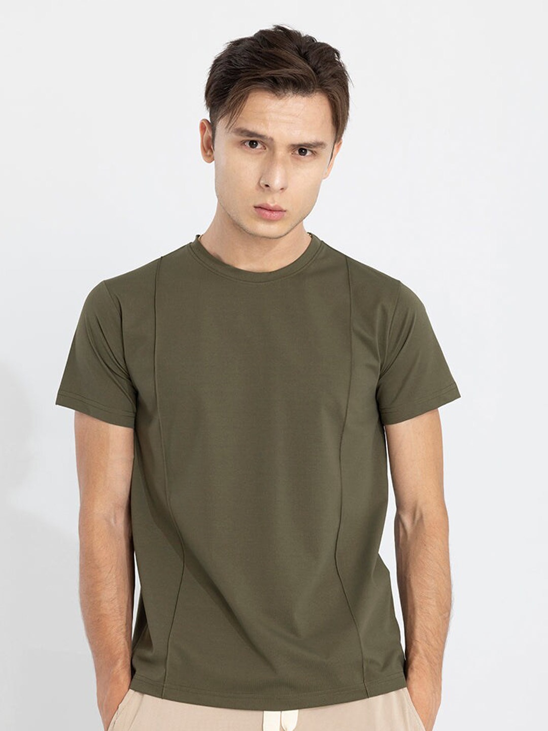 

Snitch Olive Round Neck Cotton Regular Fit Casual T-Shirt