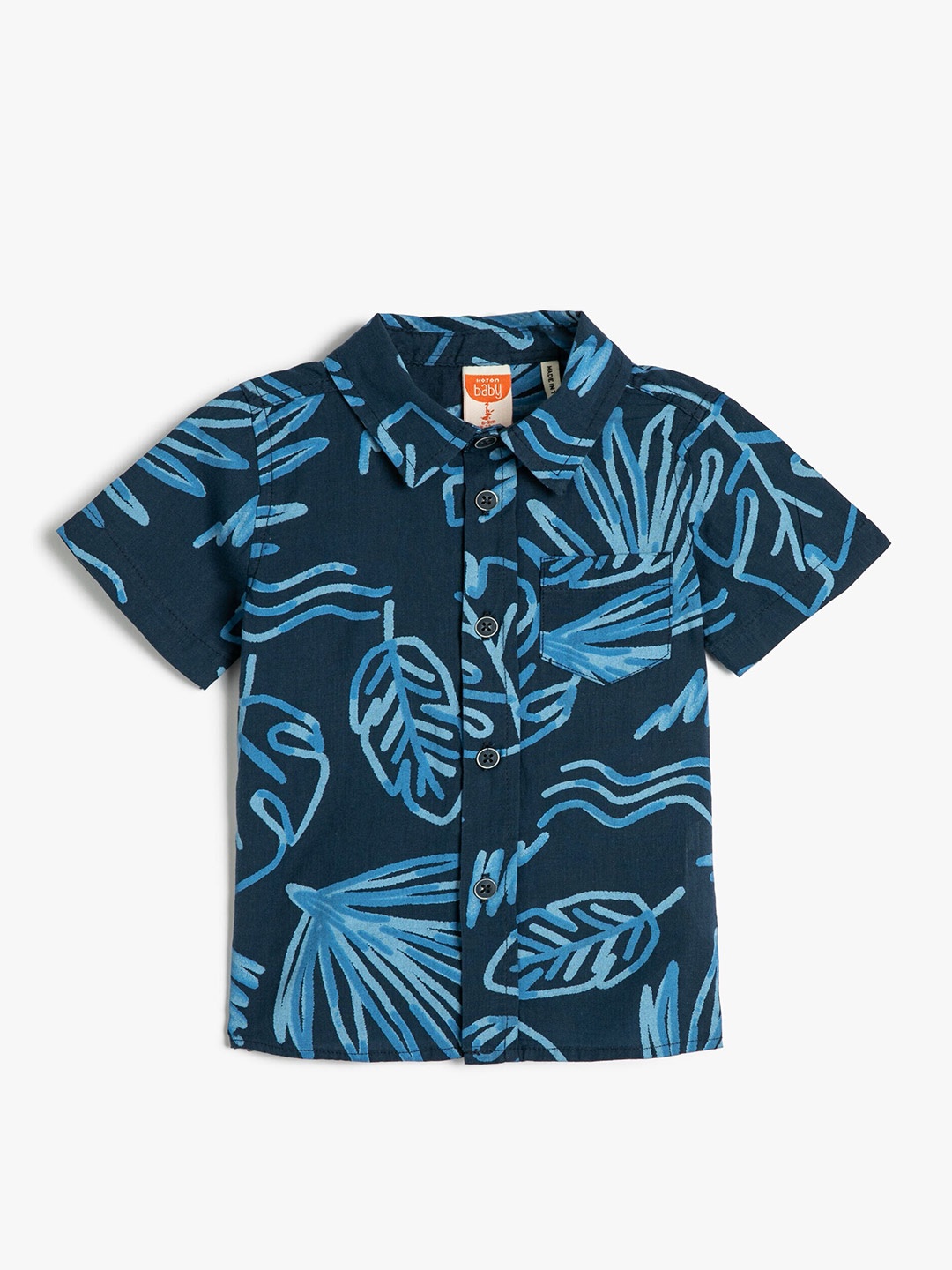 

Koton Boys Printed Spread Collar Cotton Casual Regular Fit Shirt, Navy blue
