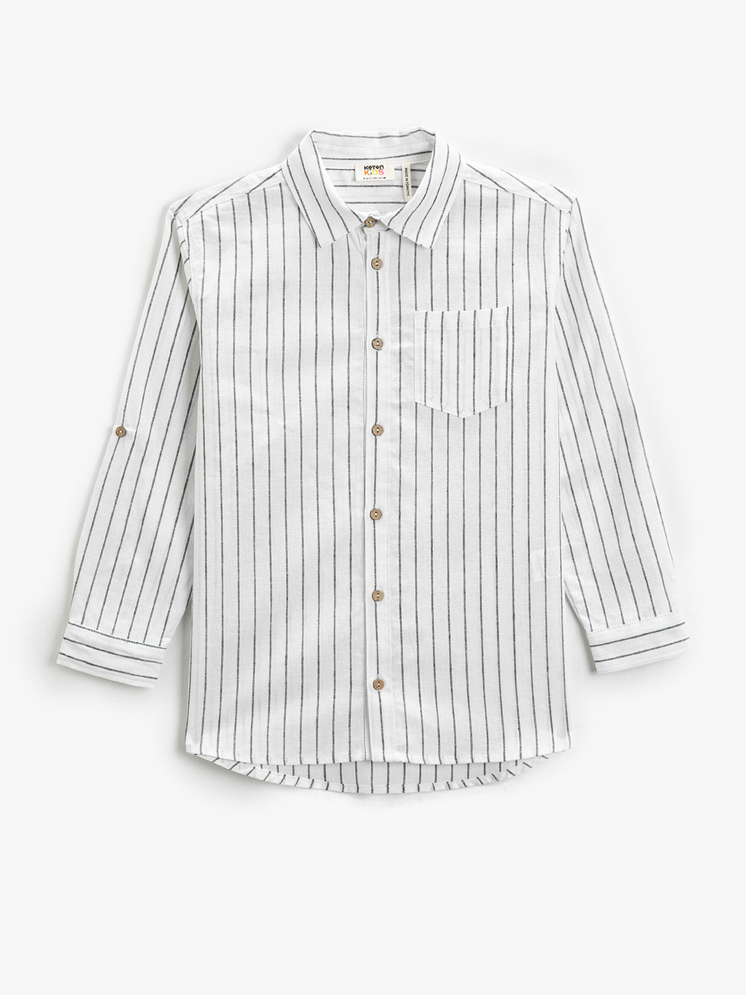 

Koton Boys Vertical Strips Striped Spread Collar Casual Regular Fit Shirt, White