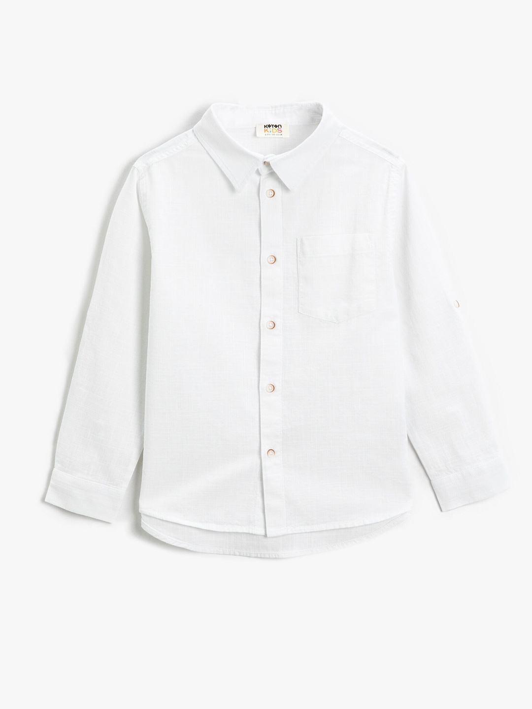 

Koton Boys Spread Collar Roll-Up Sleeves Pure Cotton Casual Shirt, White