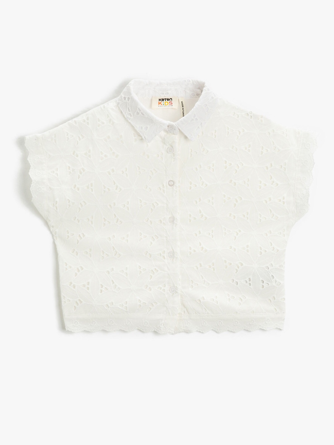 

Koton Girls Floral Self Design Spread Colla Casual Shirt, White