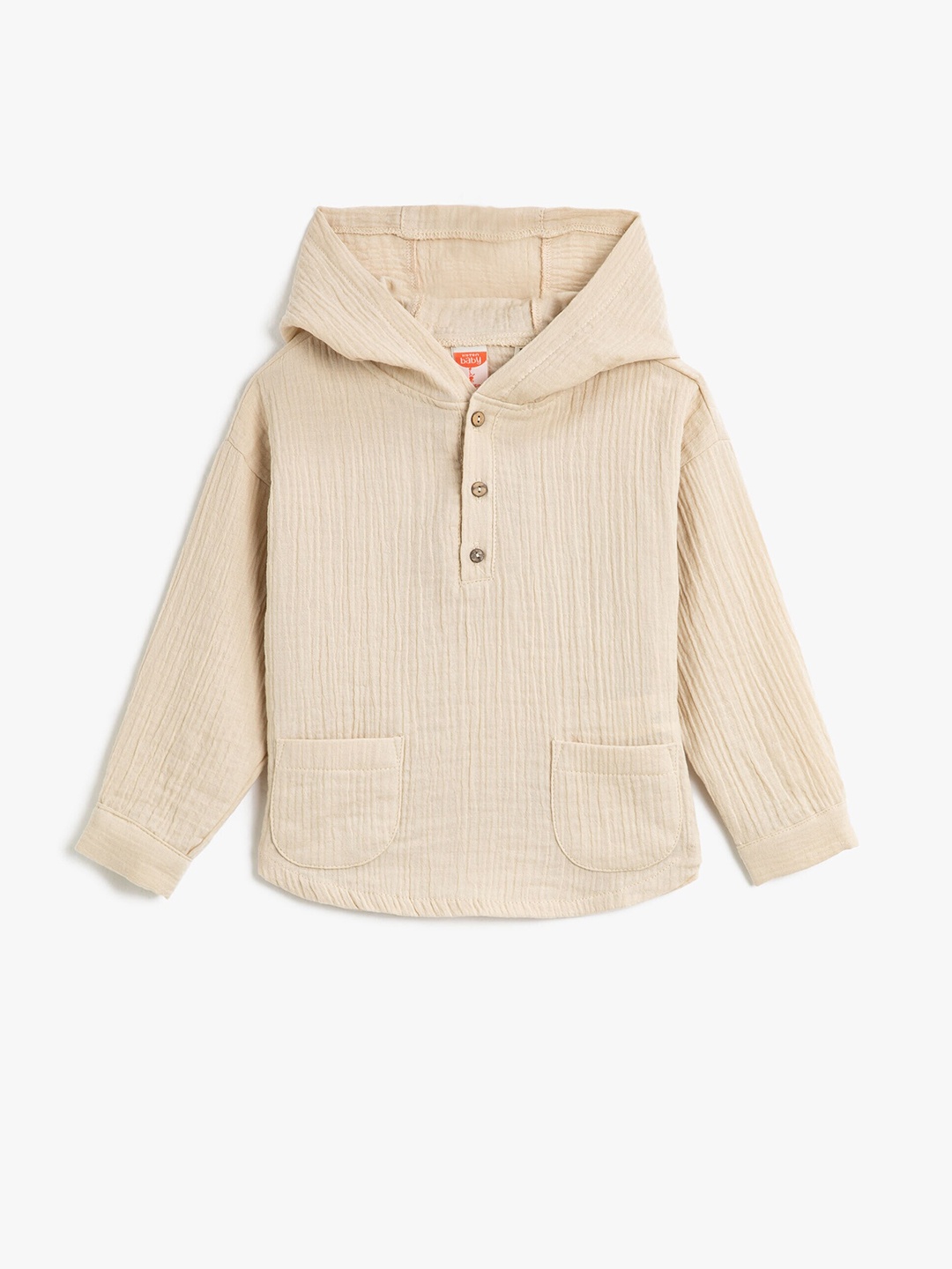 

Koton Boys Roll-Up Sleeves Hood Collar Opaque Casual Shirt, Beige