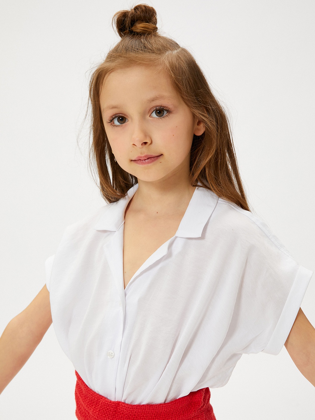 

Koton Girls Shirt Collar Extended Sleeves Modal Shirt Style Top, White