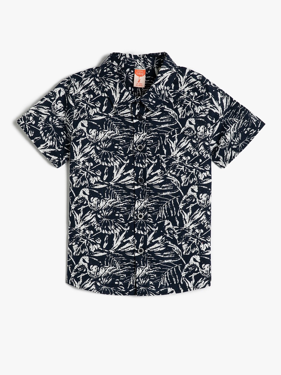 

Koton Boys Floral Printed Spread Collar Pure Cotton Casual Shirt, Navy blue