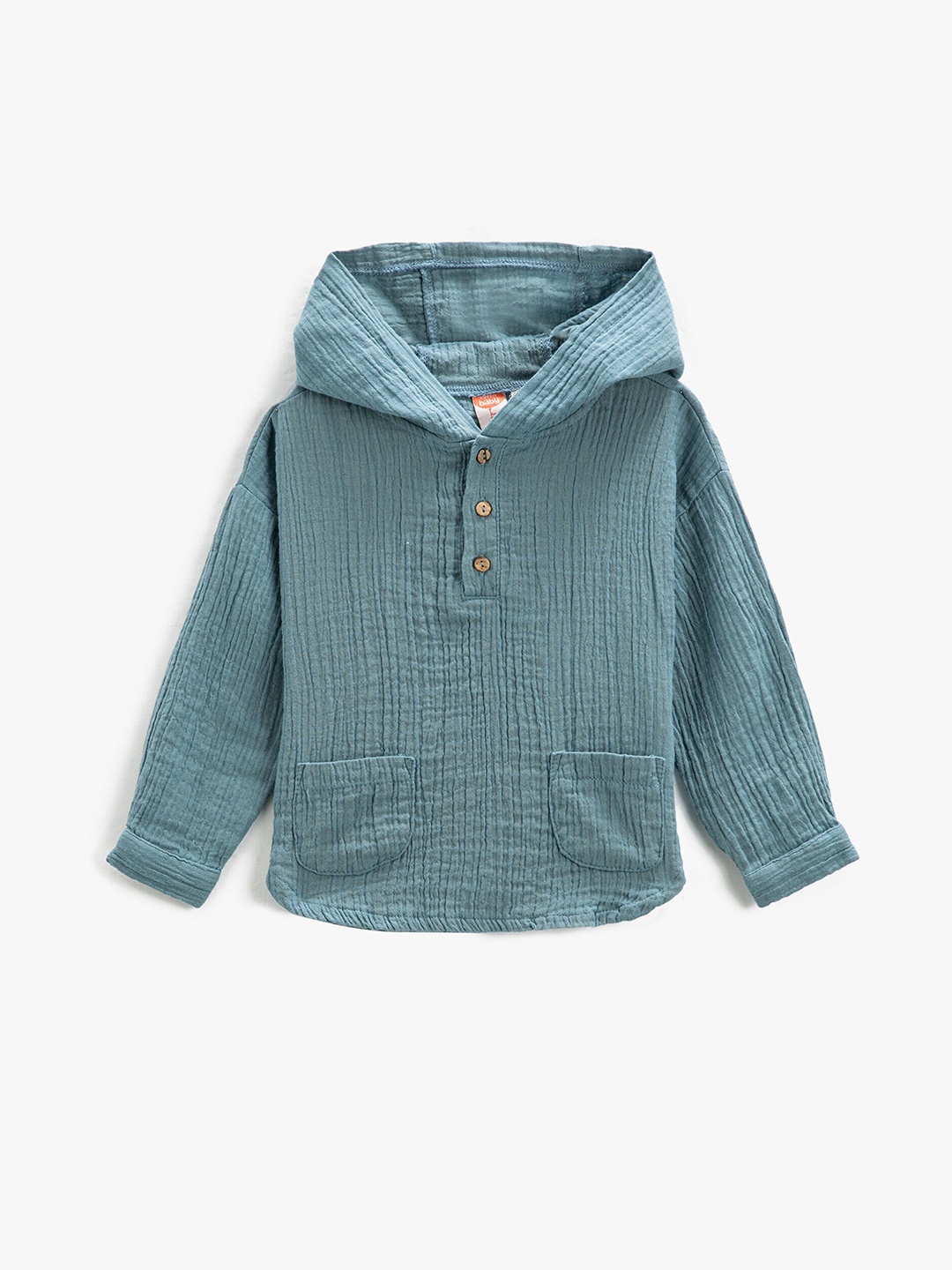 

Koton Boys Roll-Up Sleeves Hood Collar Opaque Casual Shirt, Blue