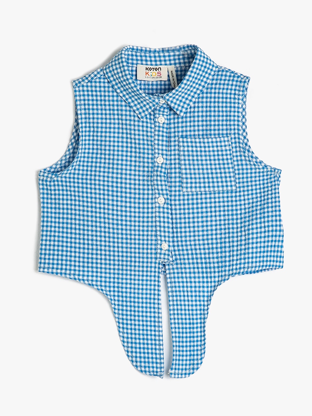 

Koton Girls Gingham Checks Spread Collar Opaque Casual Shirt, Blue