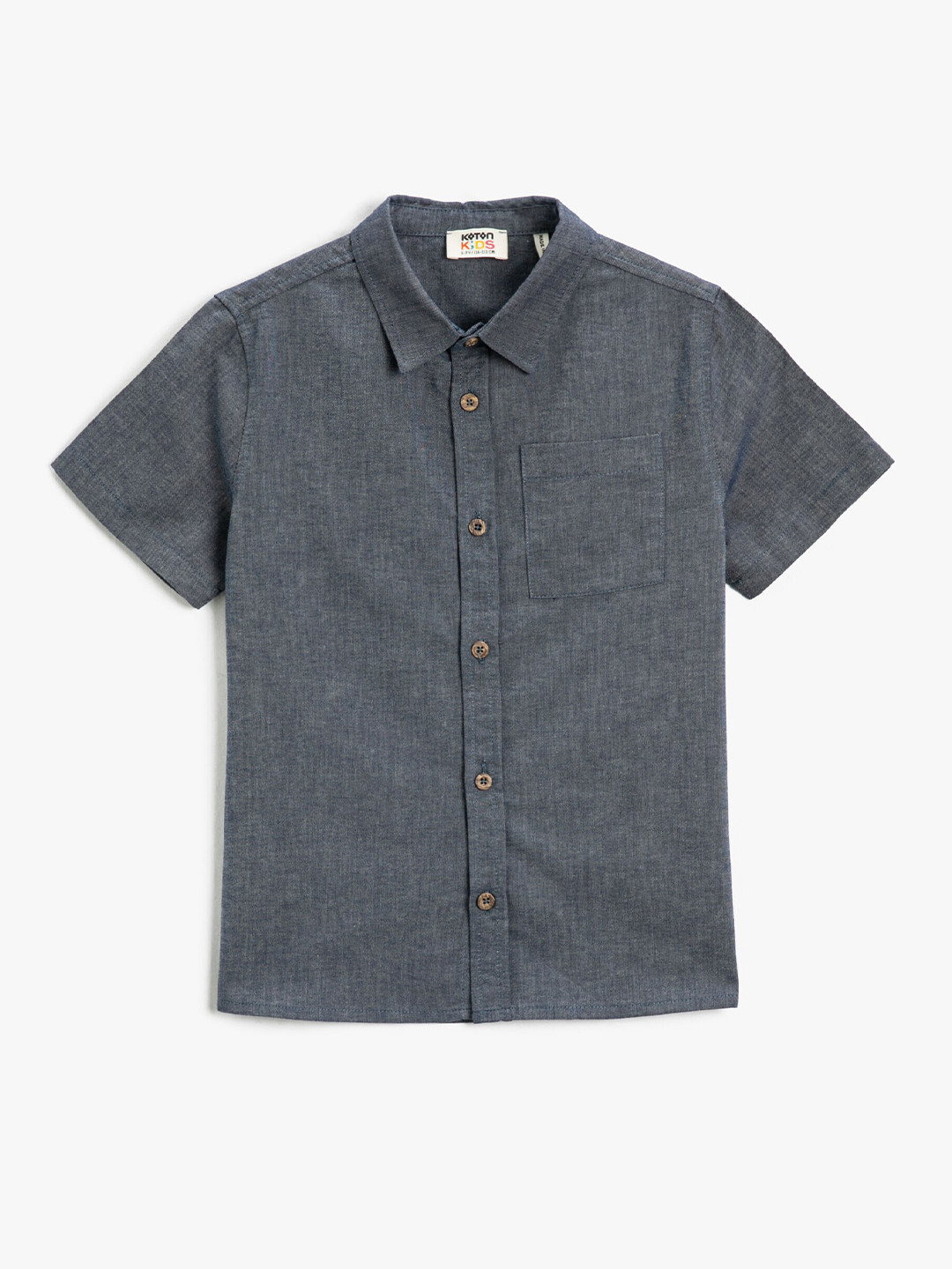 

Koton Boys Spread Collar Opaque Pocket Casual Cotton Shirt, Grey