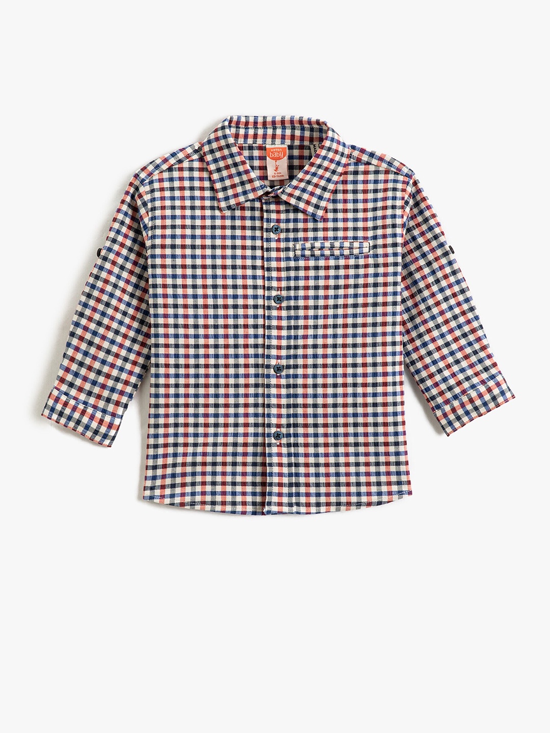 

Koton Boys Spread Collar Gingham Checks Opaque Pocket Casual Cotton Shirt, Off white