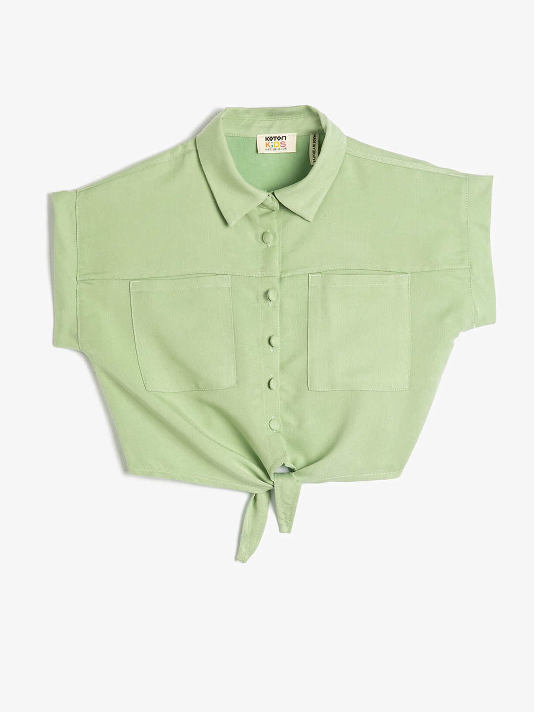 

Koton Girls Spread Collar Opaque Pocket Casual Shirt, Green