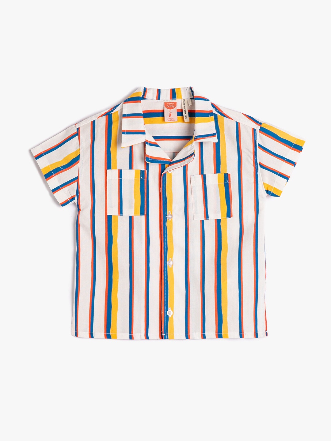 

Koton Boys Striped Printed Pocket Casual Cotton Shirt, White