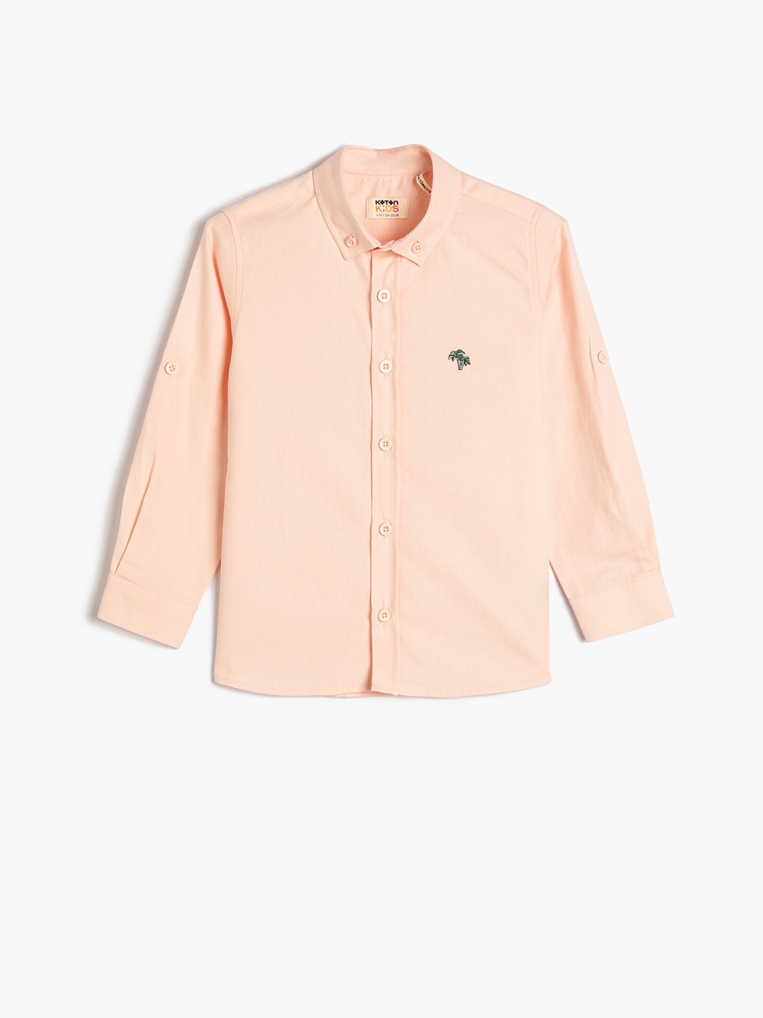 

Koton Boys Button-Down Collar Embroidered Opaque Casual Cotton Shirt, Peach