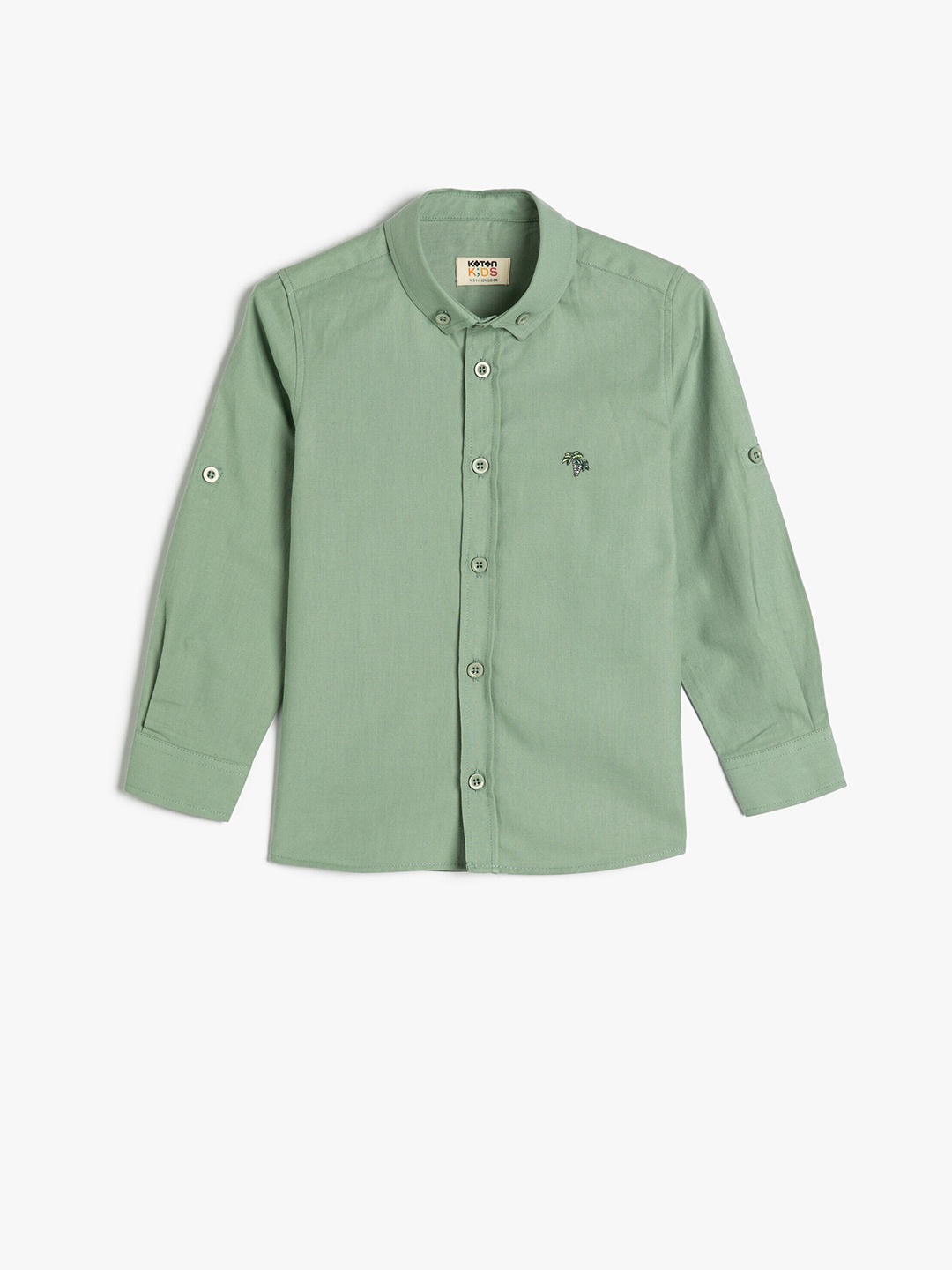 

Koton Boys Button-Down Collar Embroidered Opaque Casual Cotton Shirt, Green