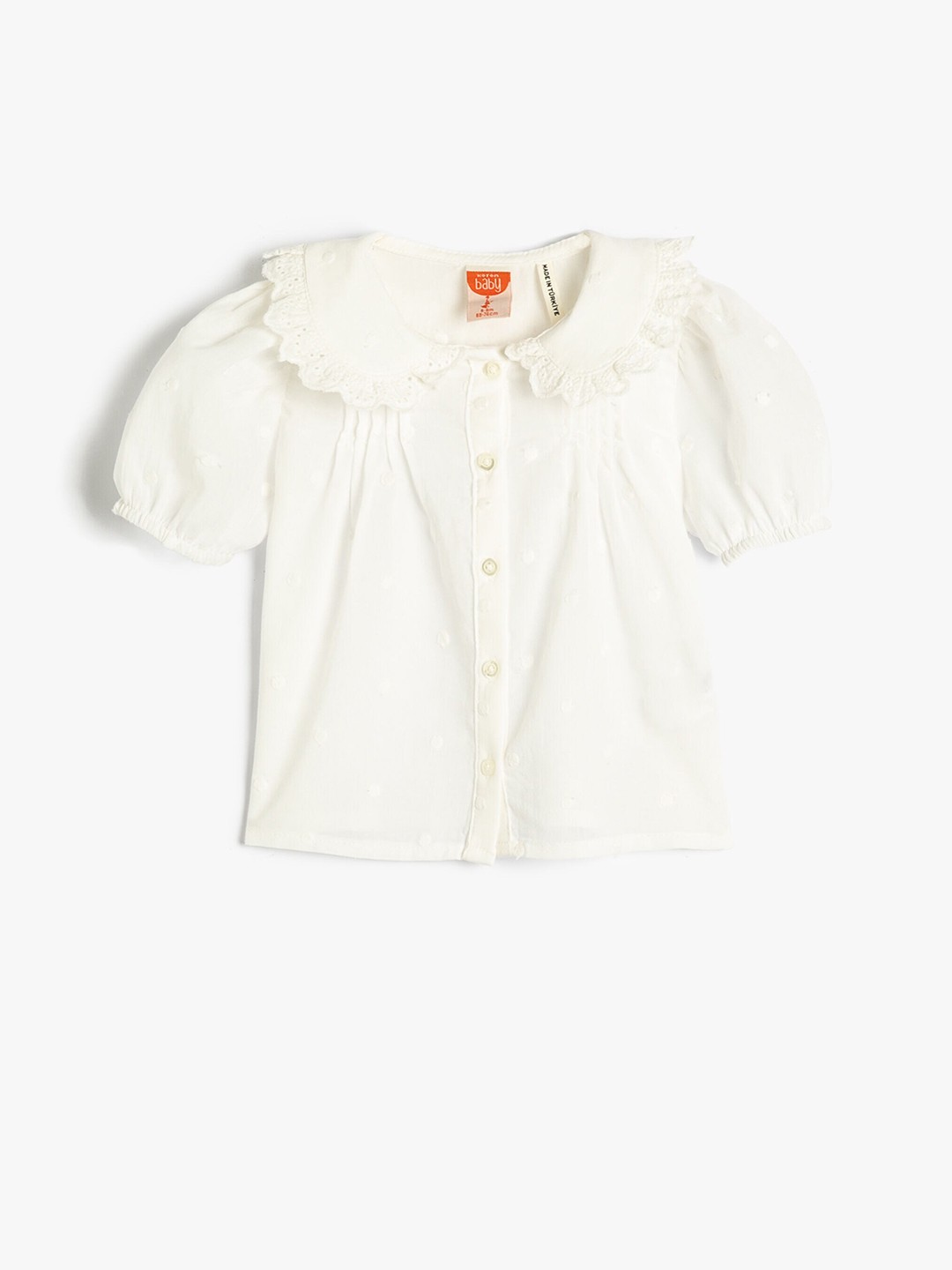 

Koton Girls Above The Keyboard Floral Embroidered Puff Sleeve Opaque Casual Cotton Shirt, White