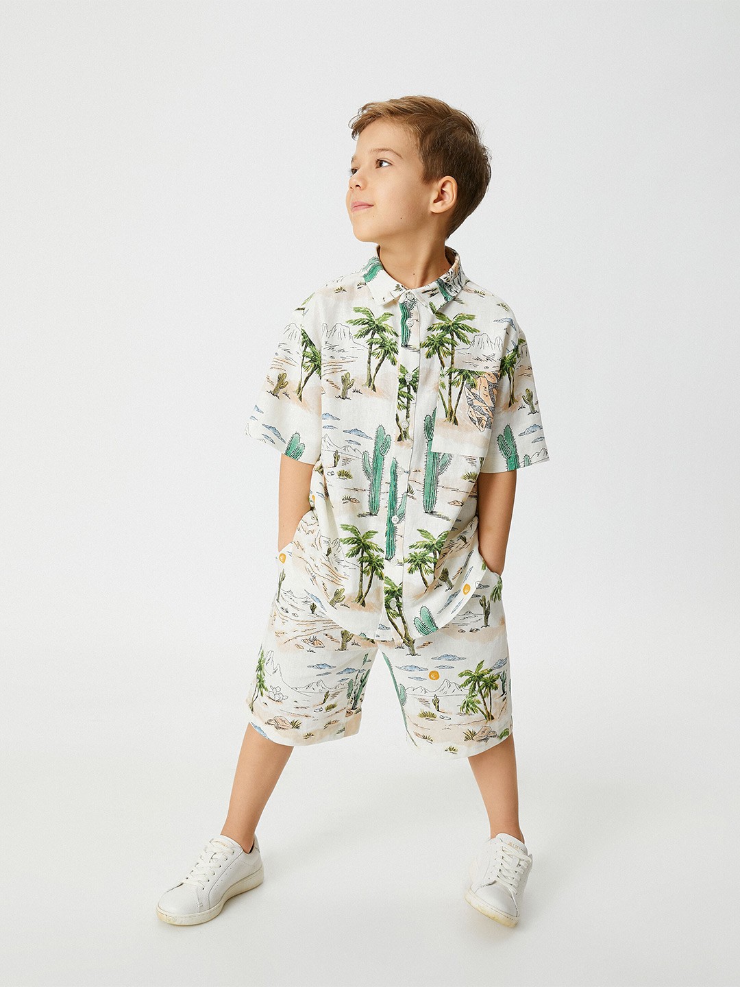 

Koton Boys Tropical Printed Regular Fit Linen Casual Shirt, White