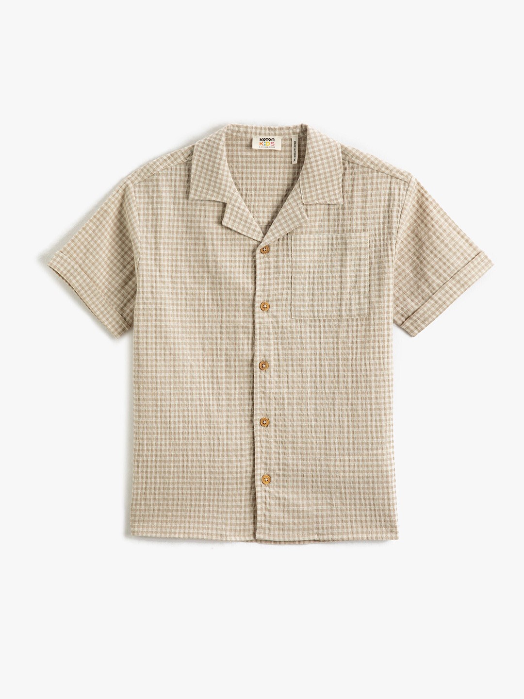 

Koton Boys Micro Checked Cuban Collar Casual Shirt, Grey
