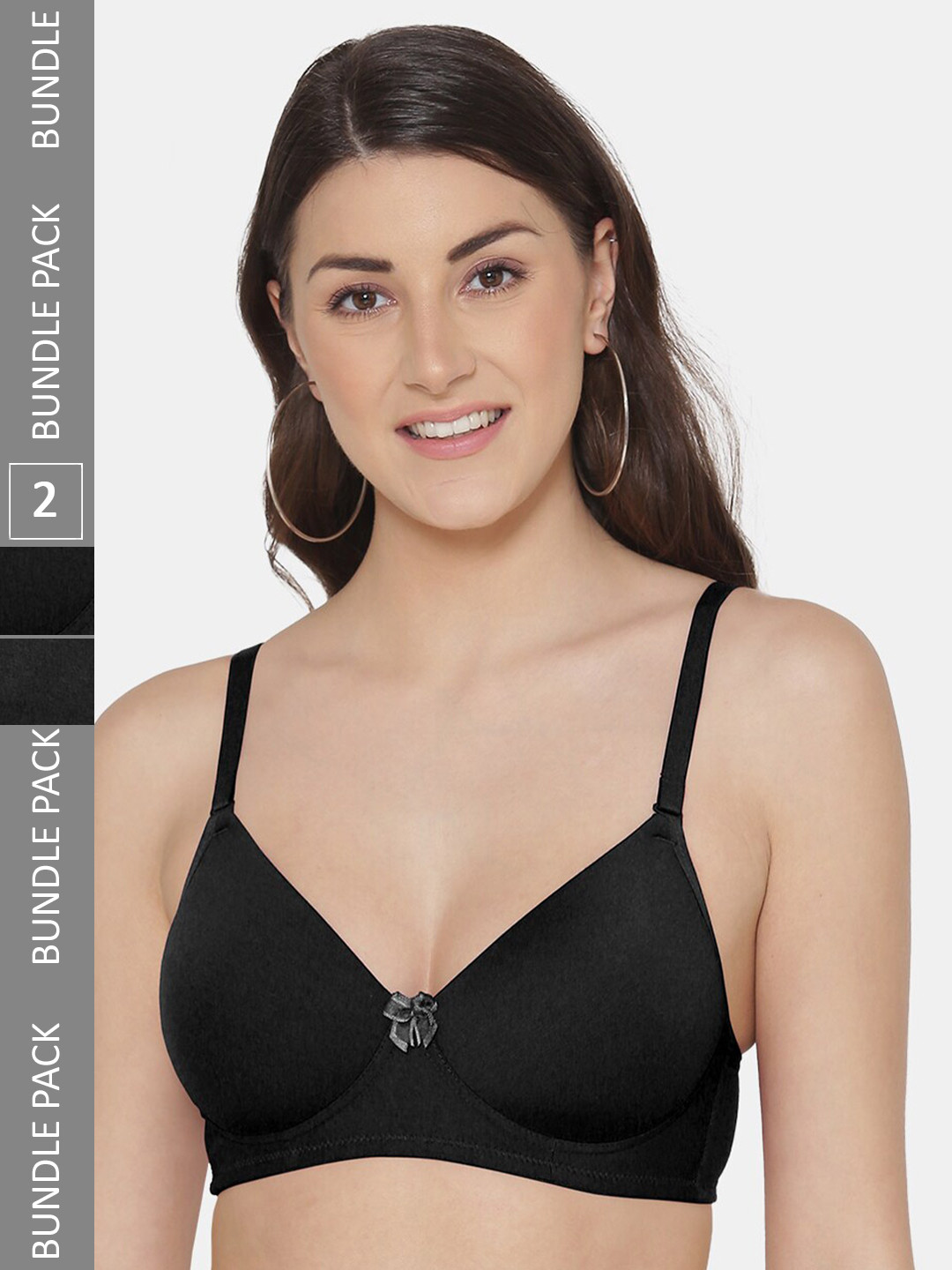 

Tweens Pack Of 2 Full Coverage Lightly Padded Cotton T-shirt Bras With All Day Comfort, Black