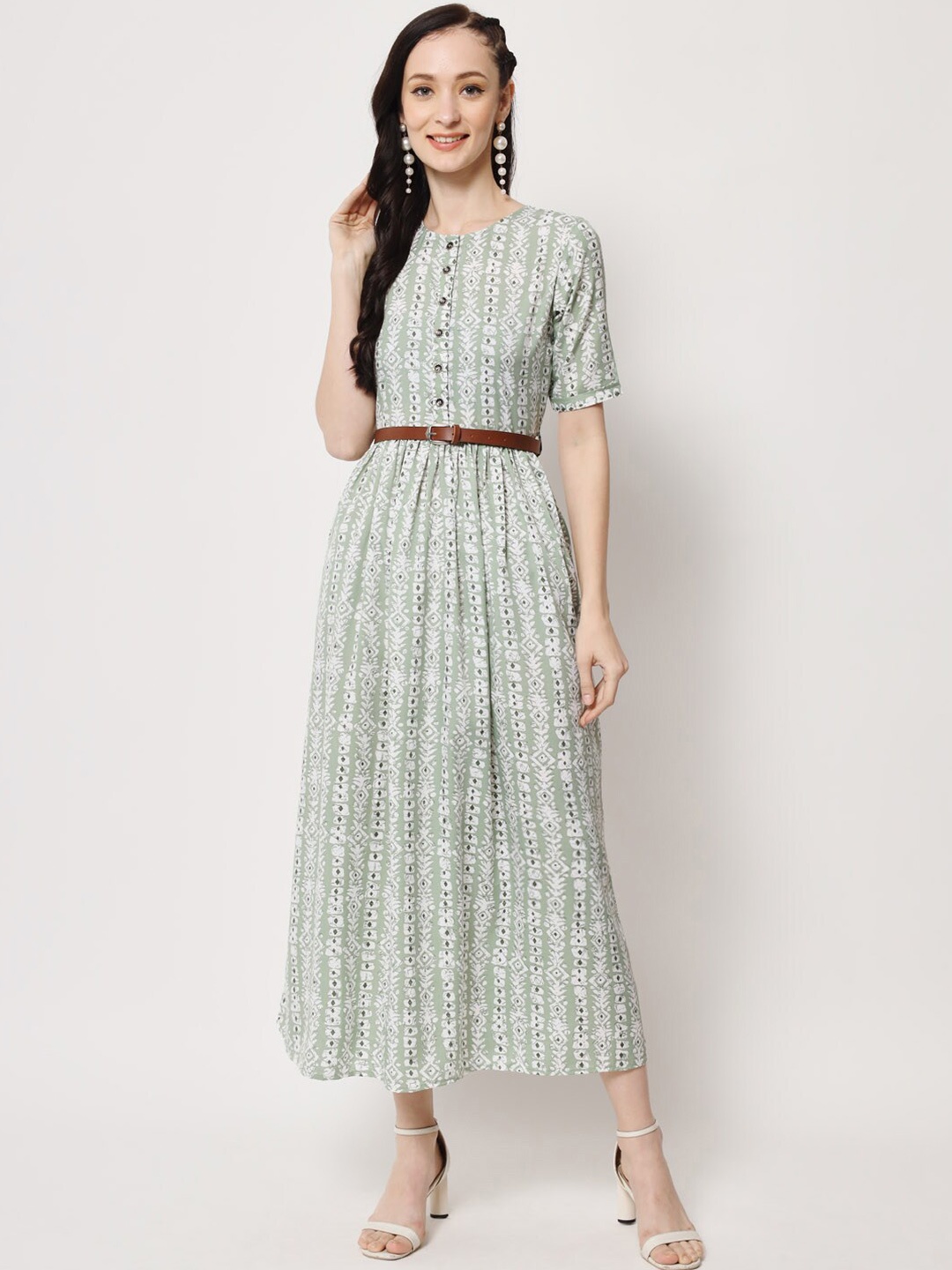 

OCEANISTA Floral Print Crepe A-Line Dress, Green