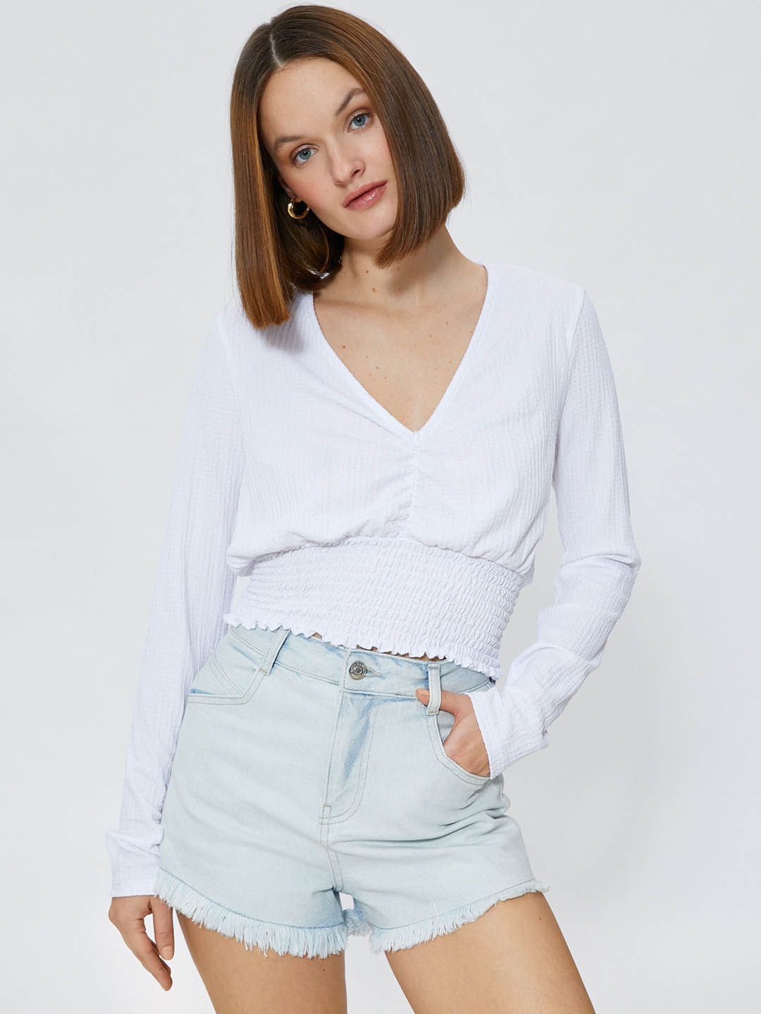 

Koton Solid Smocked Top, White