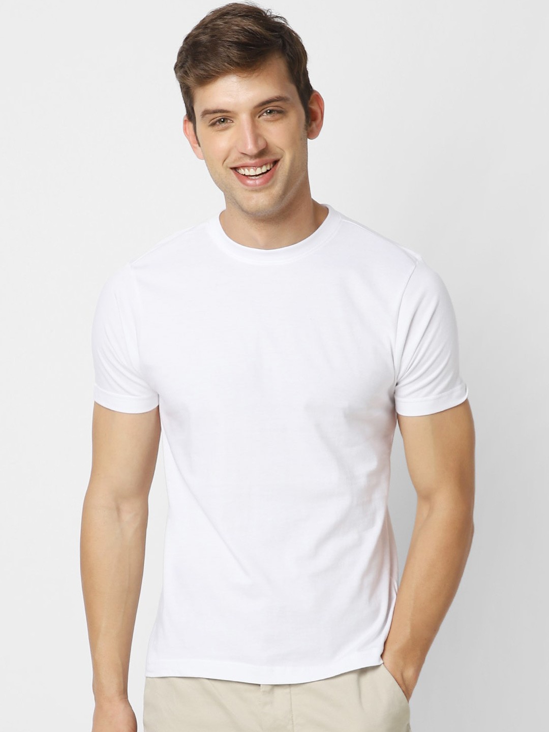 

VASTRADO Round Neck Cotton Relaxed Fit Casual T-Shirt, White