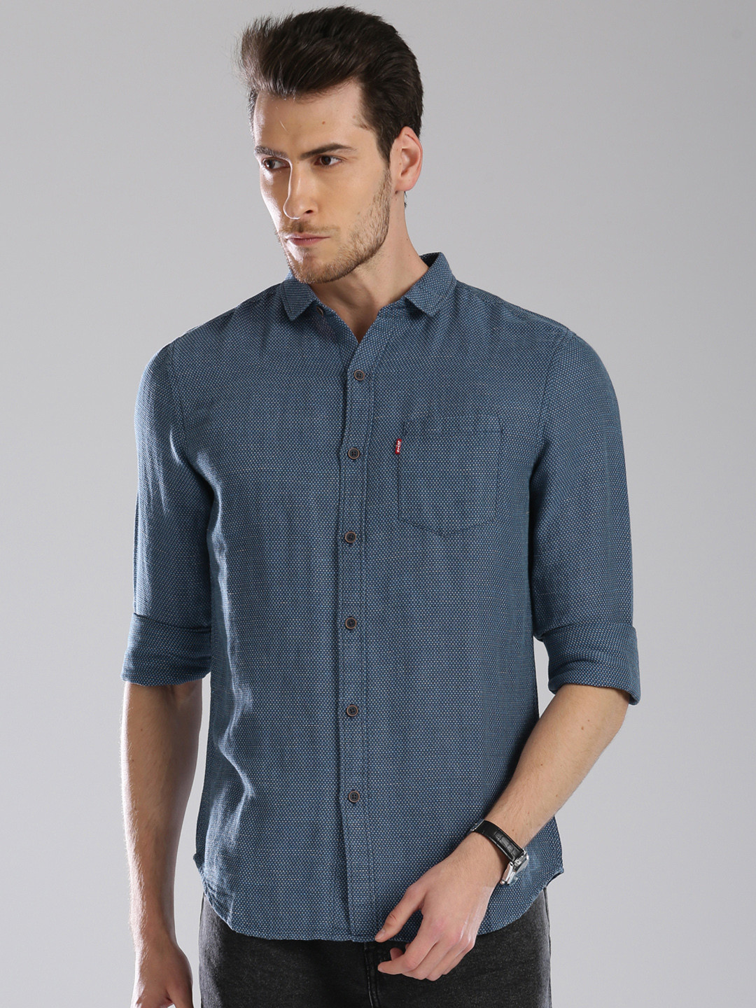 

Levis Men Blue Slim Fit Self-Design Casual Shirt