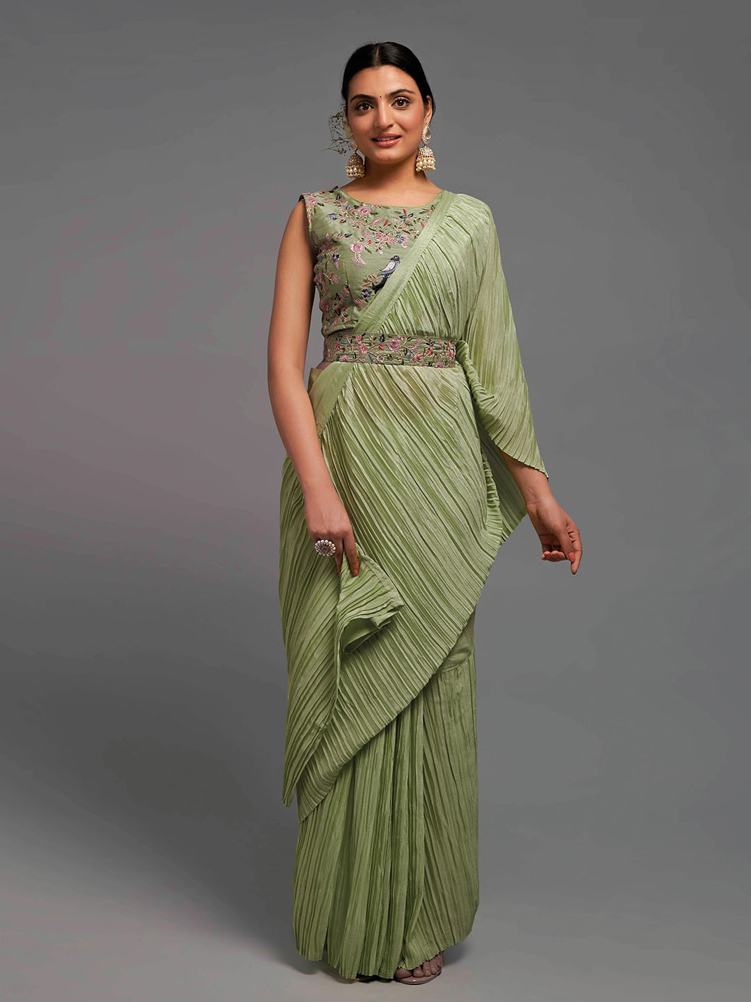 

CLEMIRA Sequinned Saree, Turquoise blue