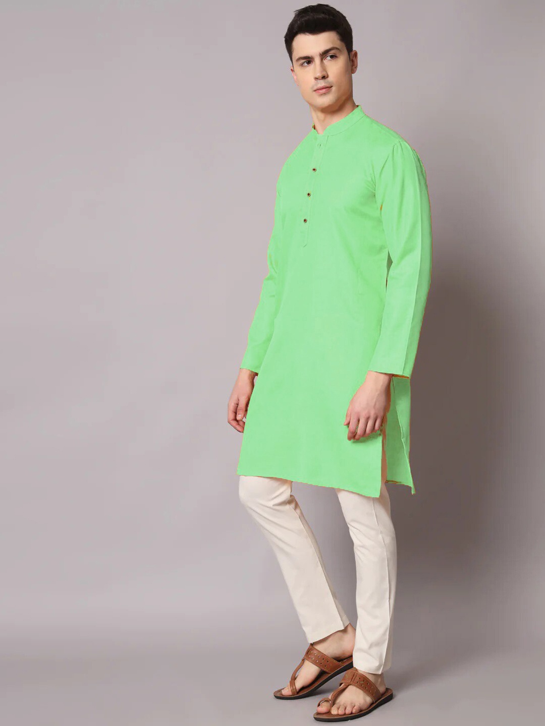 

Angroop Men Sea Green Regular Chikankari Kurta with Churidar