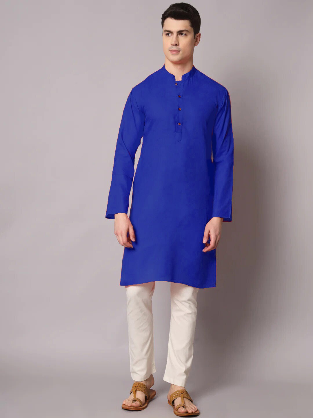 

Angroop Mandarin Collar Straight Kurta with Pyjamas, Blue