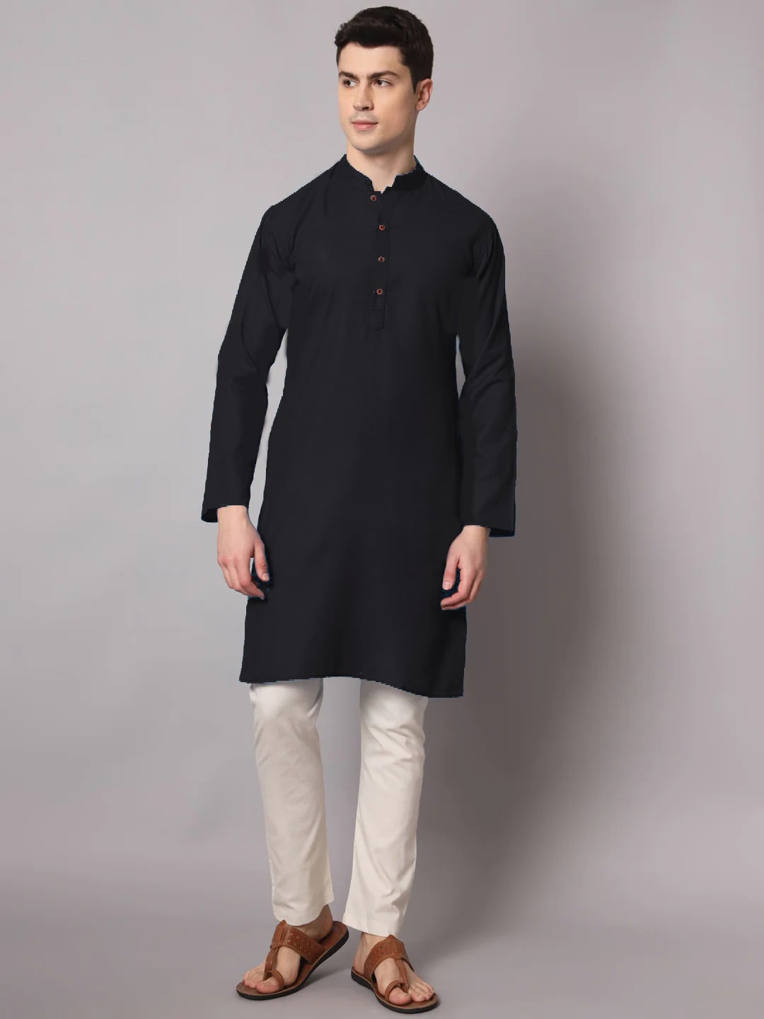 

Angroop Mandarin Collar Straight Kurta With Pyjamas, Black