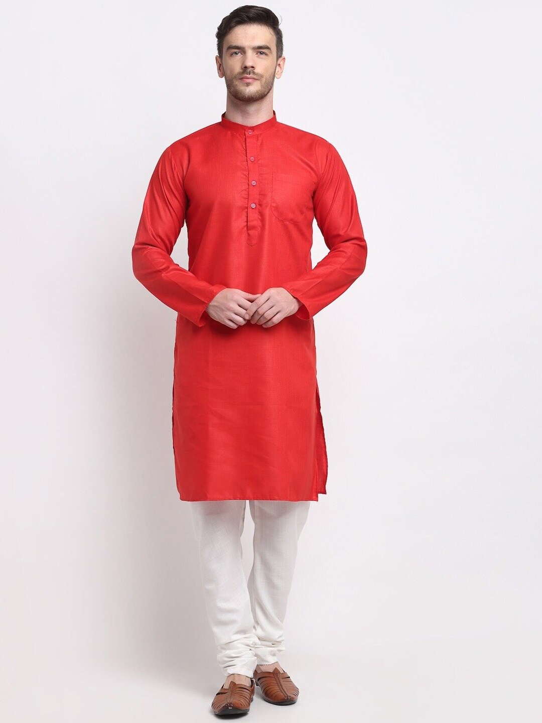 

Angroop Men Maroon Regular Chikankari Kurta with Churidar