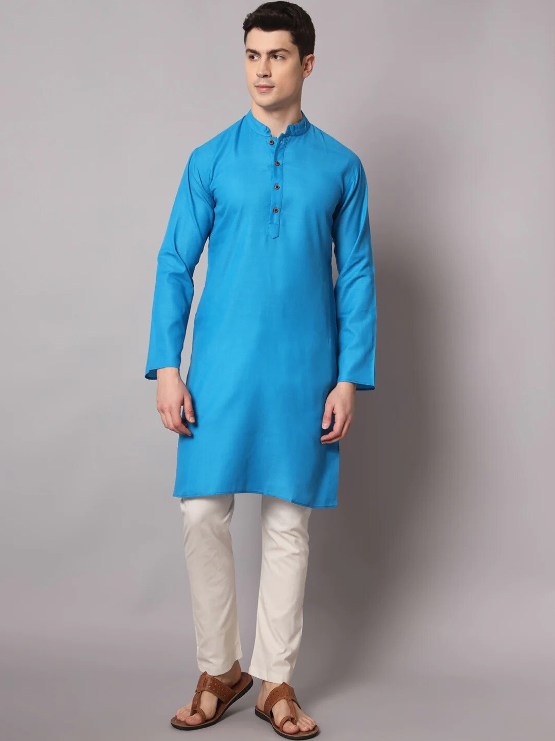 

Angroop Men Turquoise Blue Regular Chikankari Kurta with Churidar