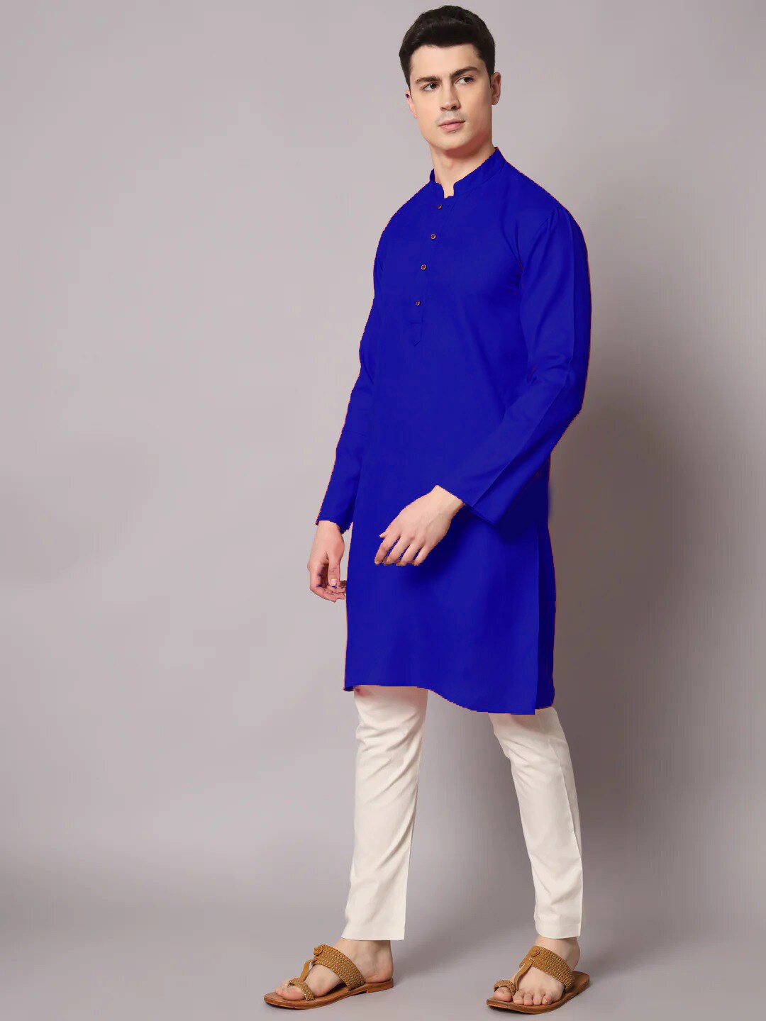 

Angroop Mandarin Collar Straight Kurta With Pyjamas, Blue